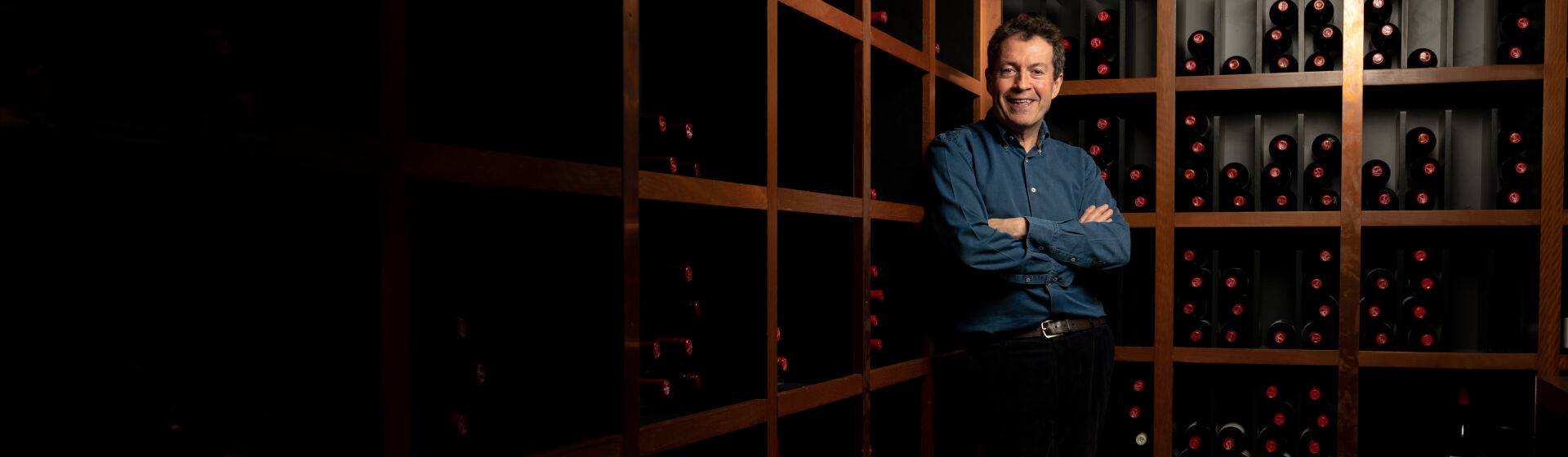 Peter Gago stands in front of Penfolds cellar.
