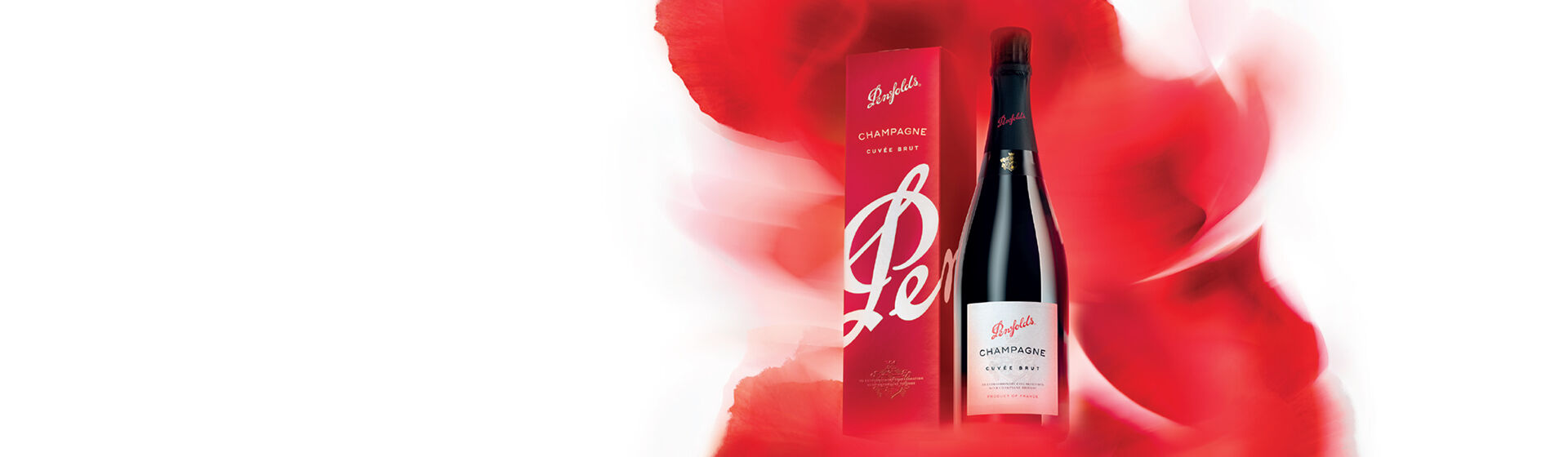 Penfolds Champagne Bottle with Gift Box on red background