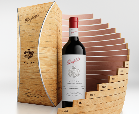 Penfolds Bin 180 Shiraz Cabernet alongside spiralling gift box