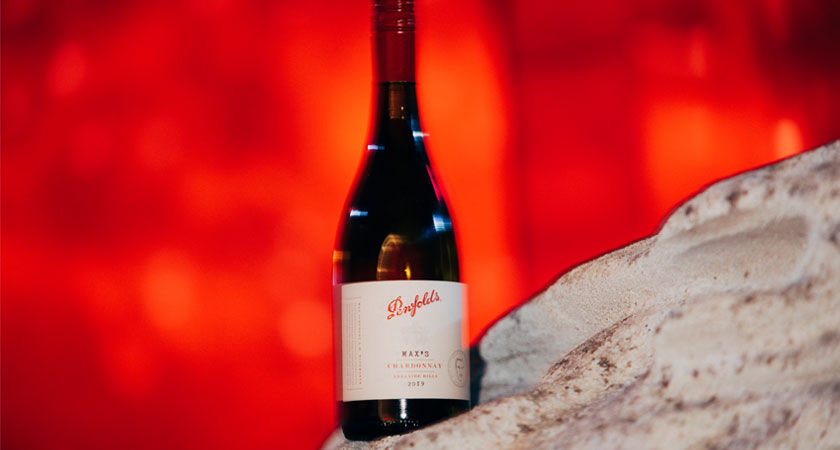 Max's Chardonnay bottle in lunar landscape