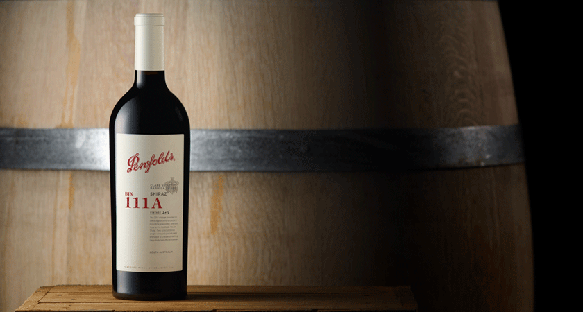 Special Bin 111A 750ml bottle in front of new American oak barrel