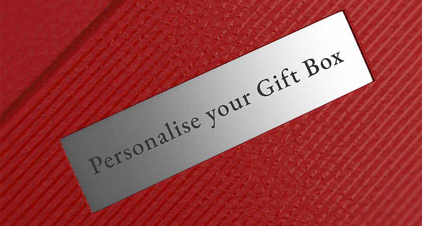 Close up of plaque on gift box