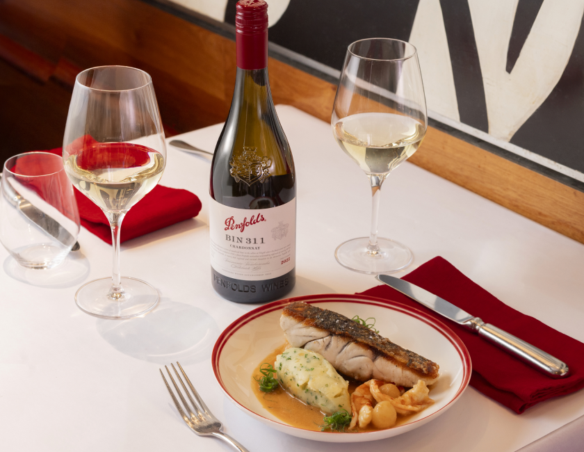 Penfolds Bin 311 Chardonnay alongside a dish