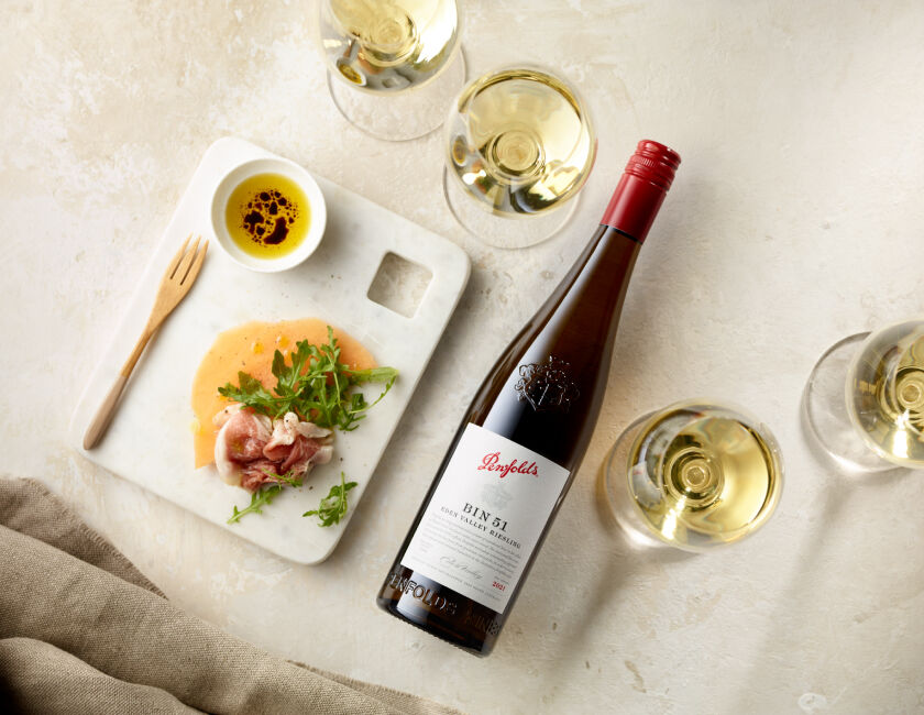 Penfolds Bin 51 riesling alongside proscuitto