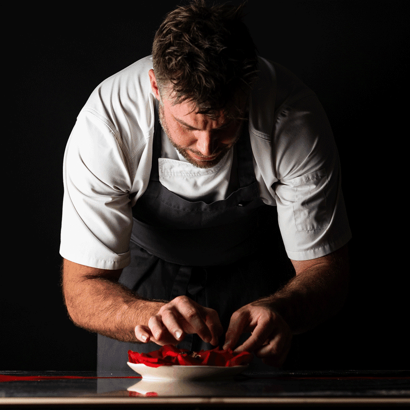 Scott Huggins, Head Chef, plating up