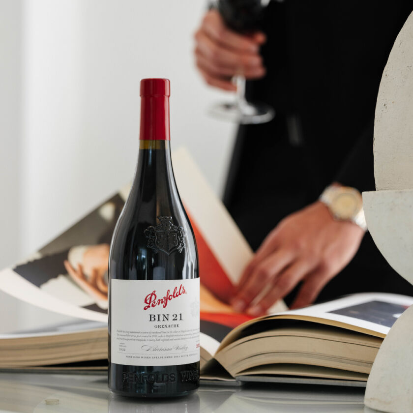 Penfolds Bin 21 Grenache on table