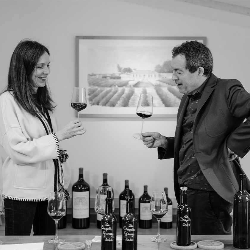 Peter Gago and Caroline Frey, Chief Winemakers tasting wine